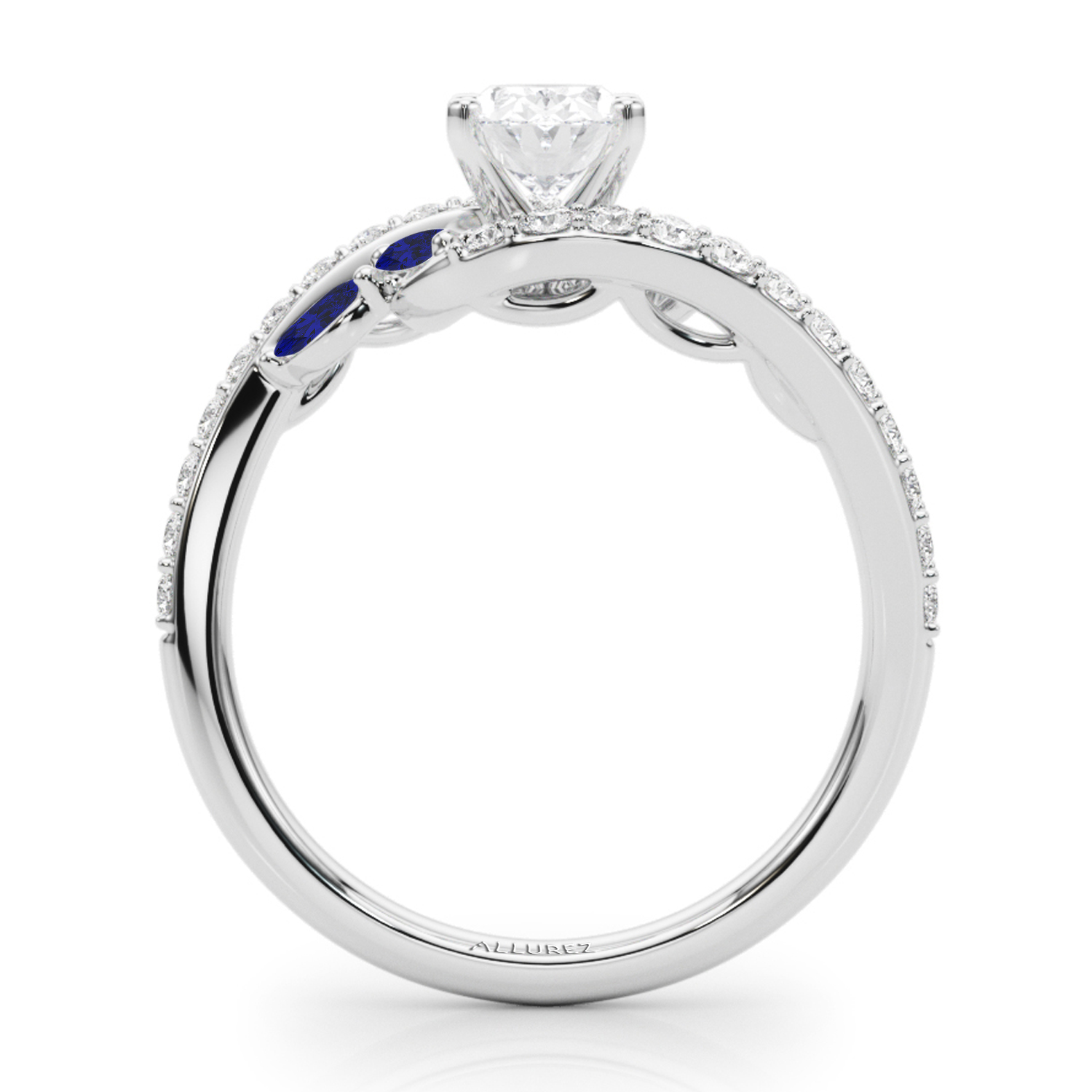 Swirl Design Lab Grown Diamond & Marquise Sapphire Engagement Ring 18K White Gold (0.63ct)